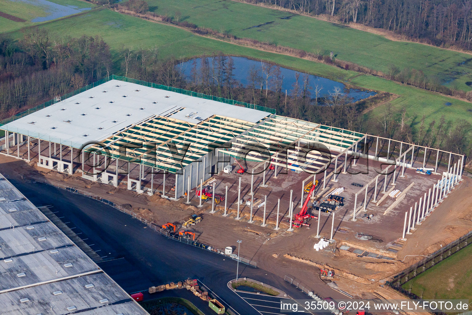 Nouveau chantier dans la zone industrielle de Horst pour Friedrich random GmbH & Co. KG Société de transport internationale dans la zone industrielle de Horst à le quartier Minderslachen in Kandel dans le département Rhénanie-Palatinat, Allemagne hors des airs