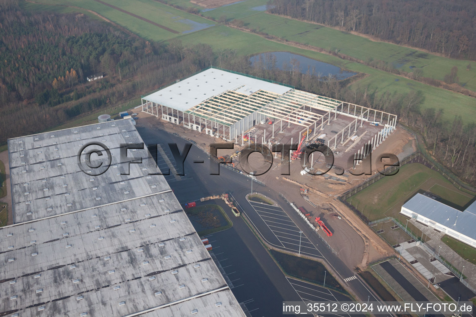 Surface commerciale, Centre Logistique de Gazely 2ème phase de construction à le quartier Minderslachen in Kandel dans le département Rhénanie-Palatinat, Allemagne d'en haut