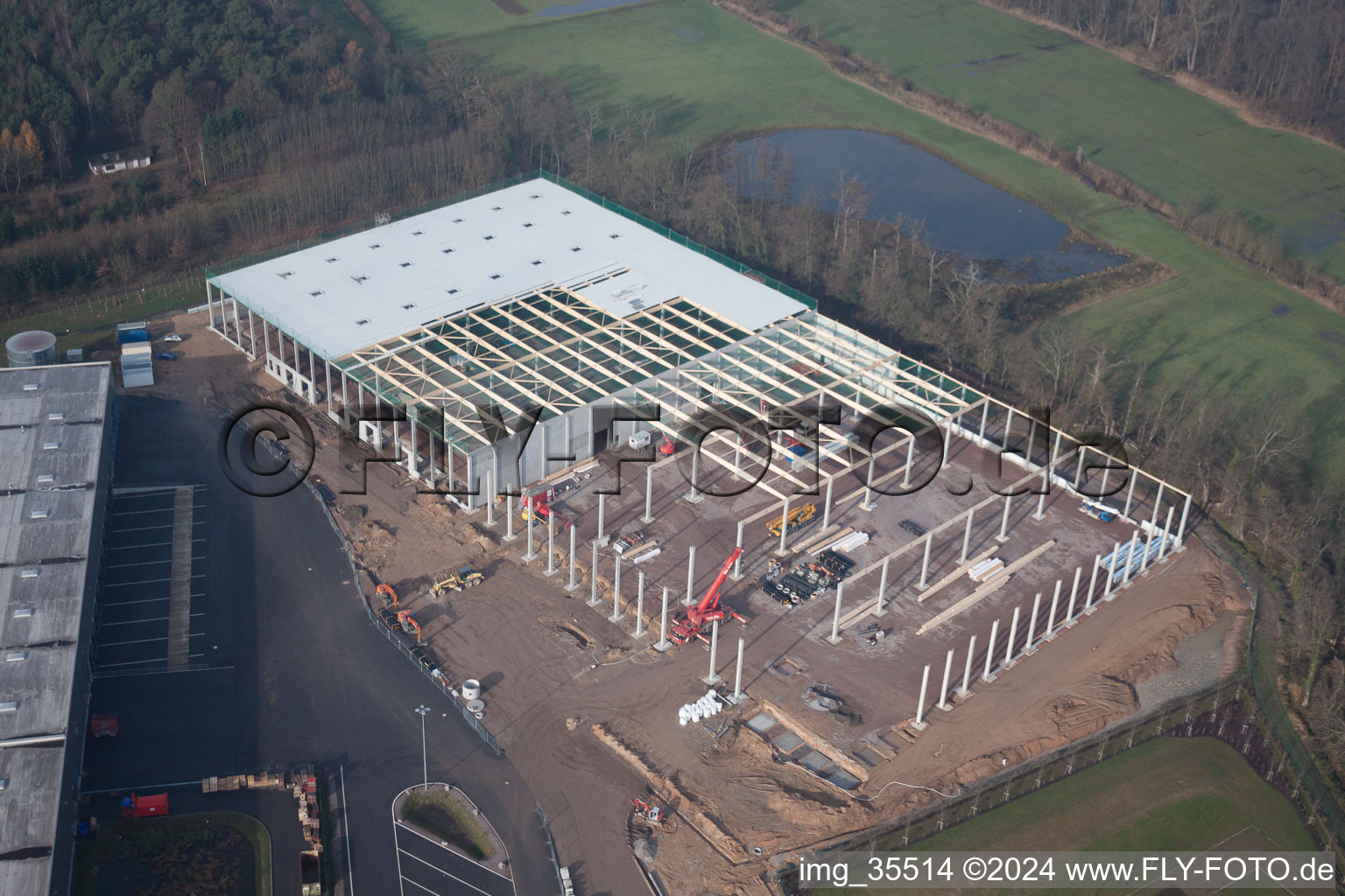 Surface commerciale, Centre Logistique de Gazely 2ème phase de construction à le quartier Minderslachen in Kandel dans le département Rhénanie-Palatinat, Allemagne vue d'en haut