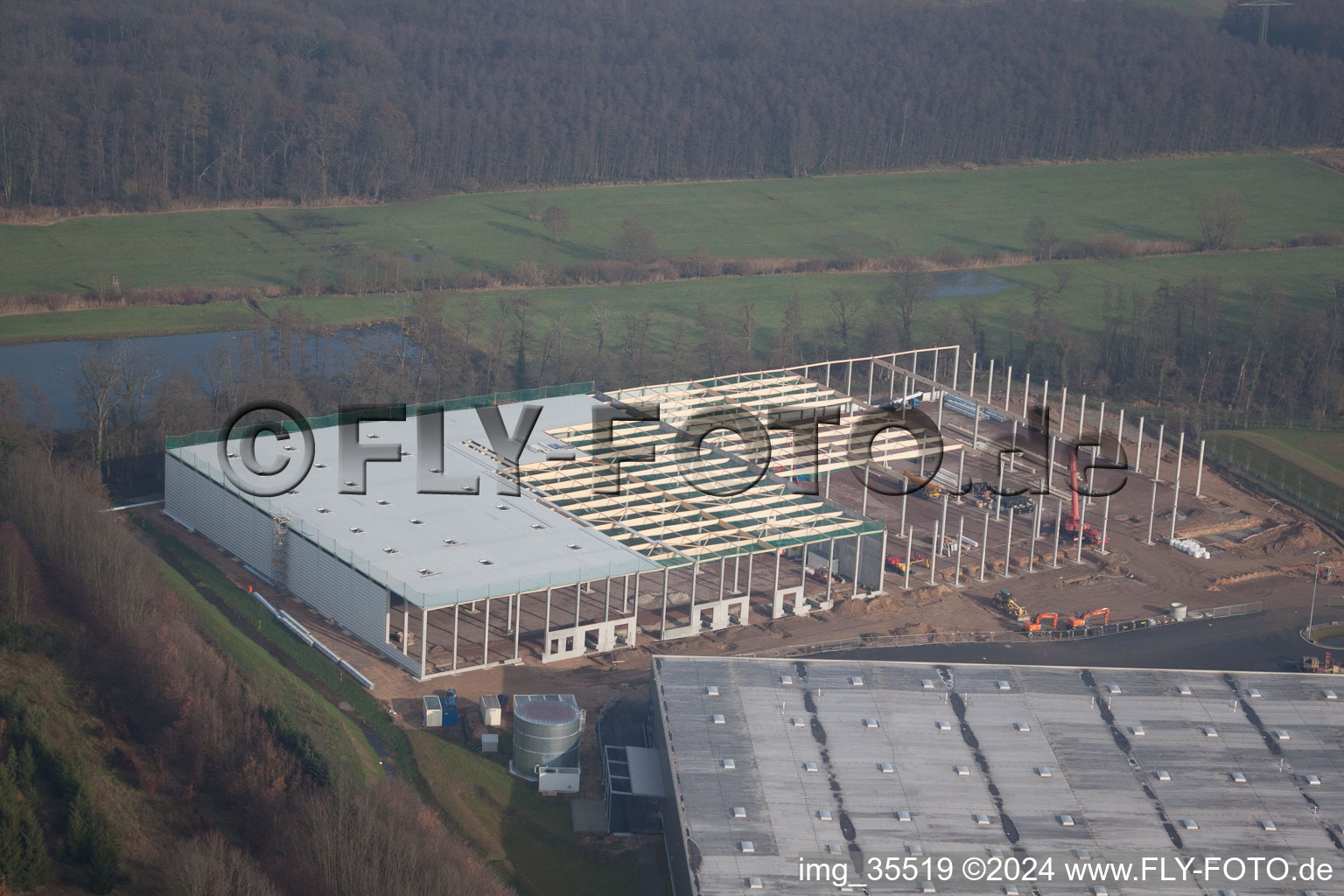 Surface commerciale, Centre Logistique de Gazely 2ème phase de construction à le quartier Minderslachen in Kandel dans le département Rhénanie-Palatinat, Allemagne depuis l'avion