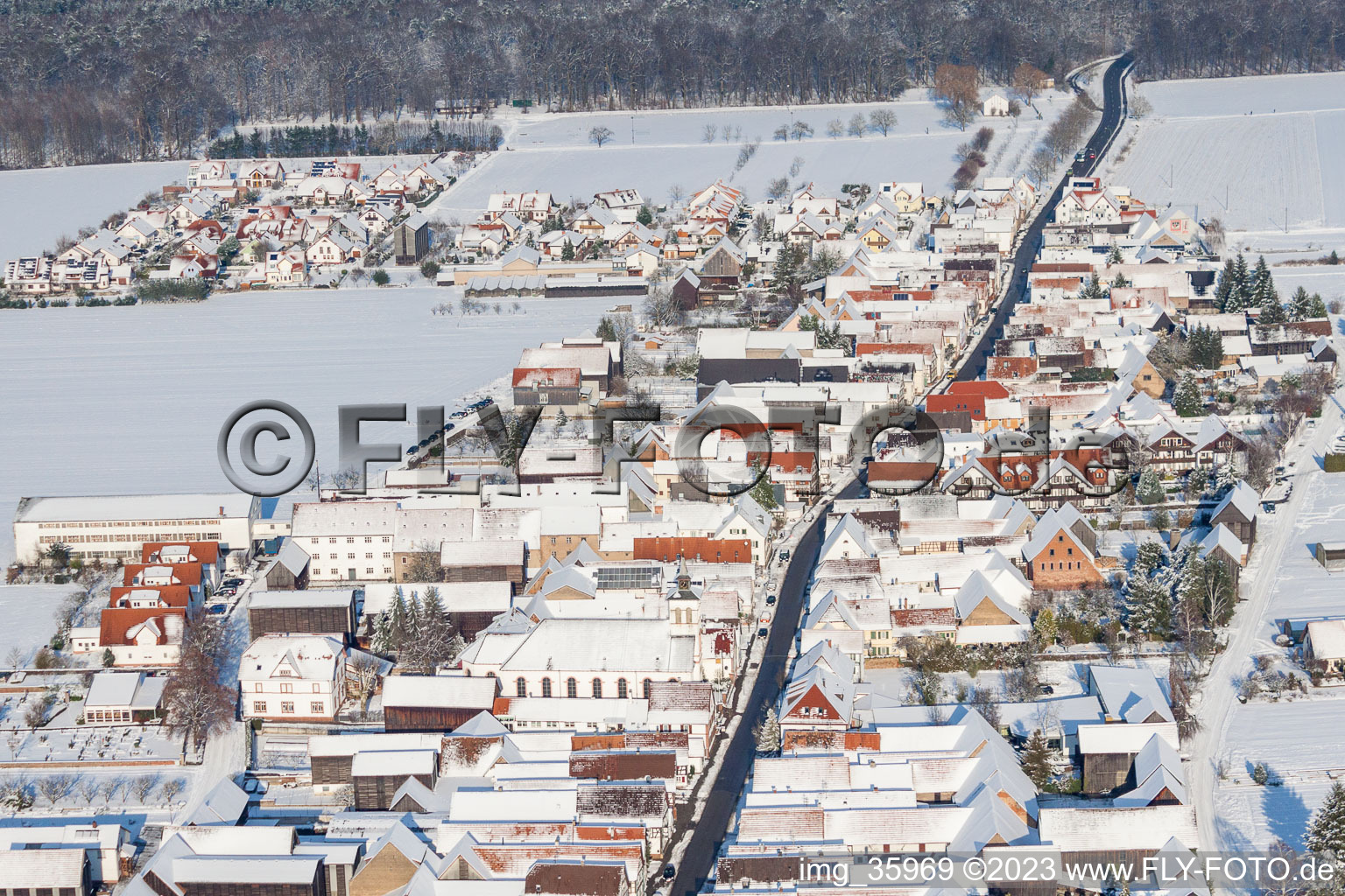 Photographie aérienne de En hiver/neige à le quartier Hayna in Herxheim bei Landau dans le département Rhénanie-Palatinat, Allemagne