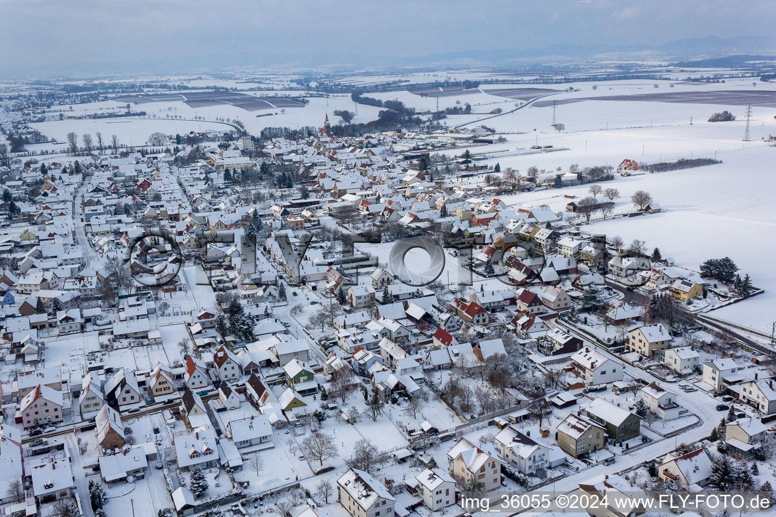 Minfeld dans le département Rhénanie-Palatinat, Allemagne du point de vue du drone