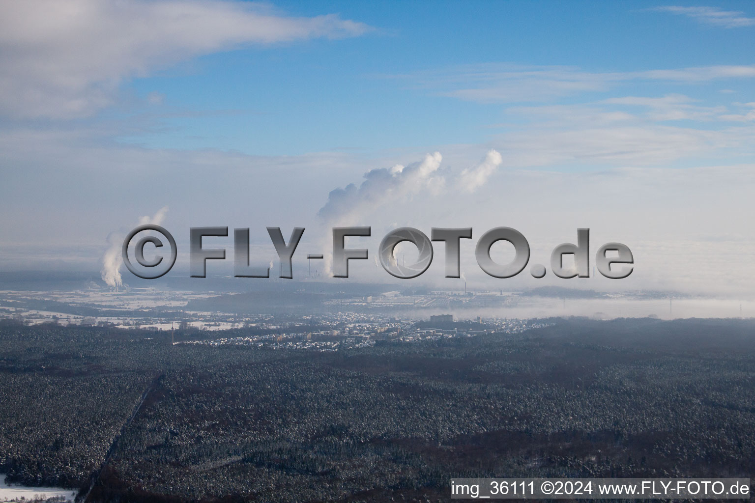 Vue aérienne de En hiver à Wörth am Rhein dans le département Rhénanie-Palatinat, Allemagne