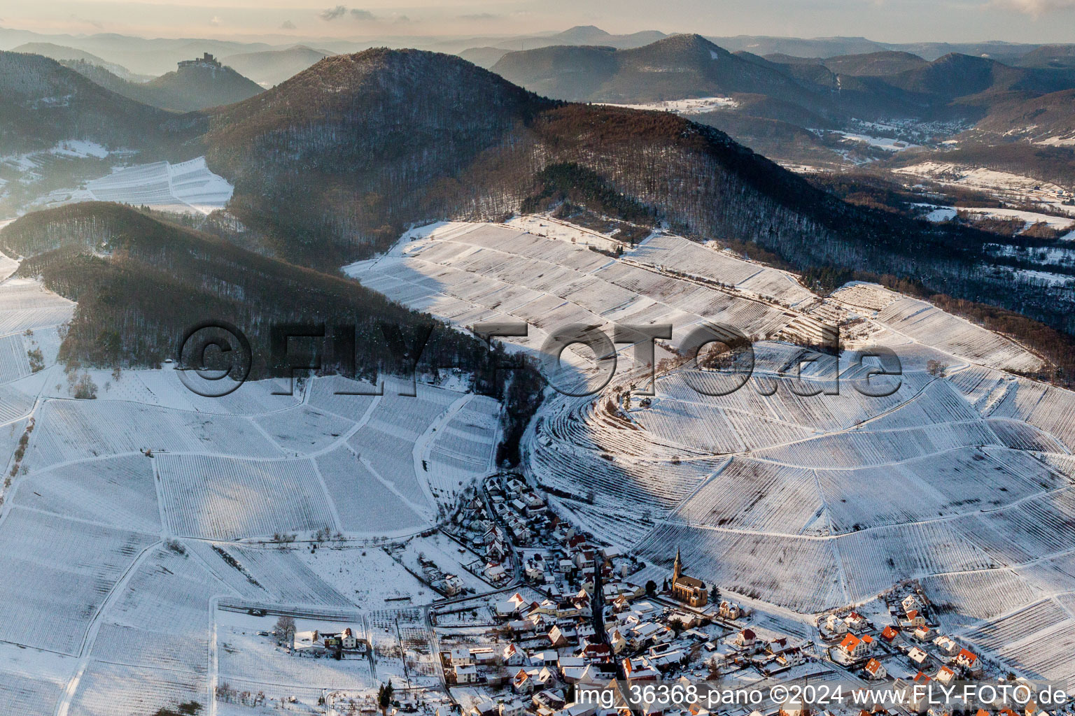 Vue d'oiseau de Birkweiler dans le département Rhénanie-Palatinat, Allemagne