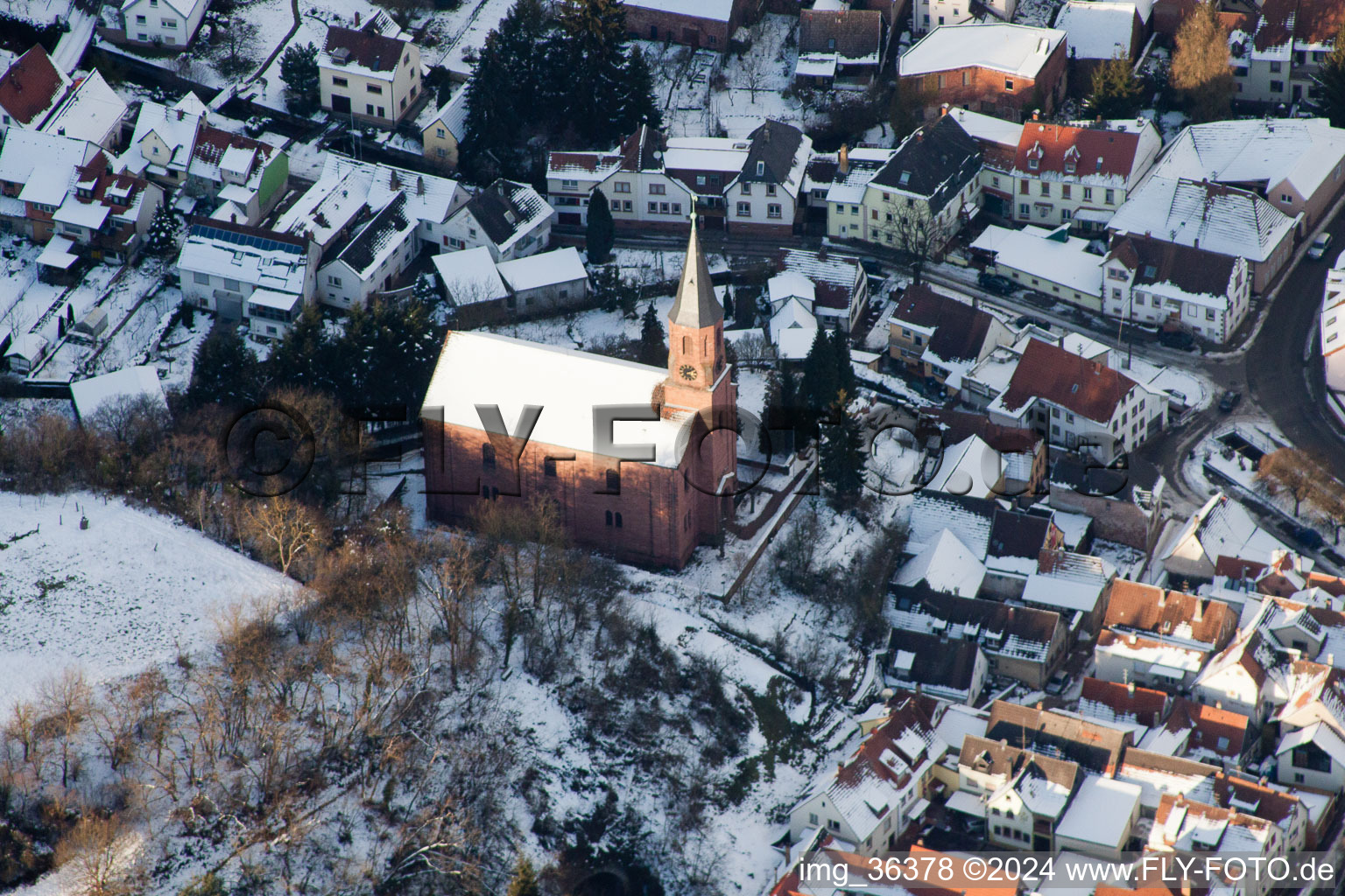 Hiver à Albersweiler dans le département Rhénanie-Palatinat, Allemagne d'en haut