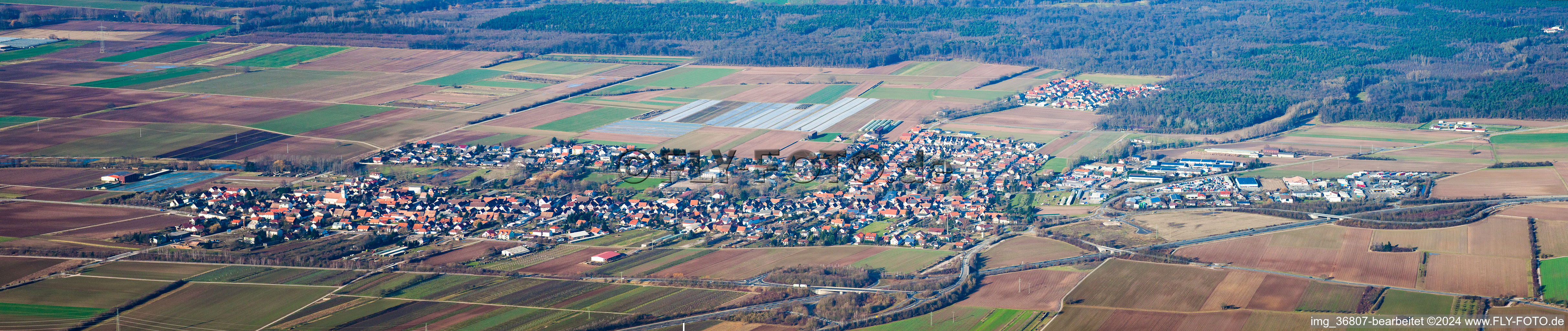 Vue aérienne de Panorama de la région et des environs à Schwegenheim dans le département Rhénanie-Palatinat, Allemagne