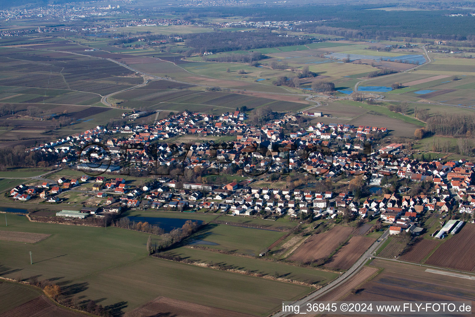 Vue oblique de Gommersheim dans le département Rhénanie-Palatinat, Allemagne