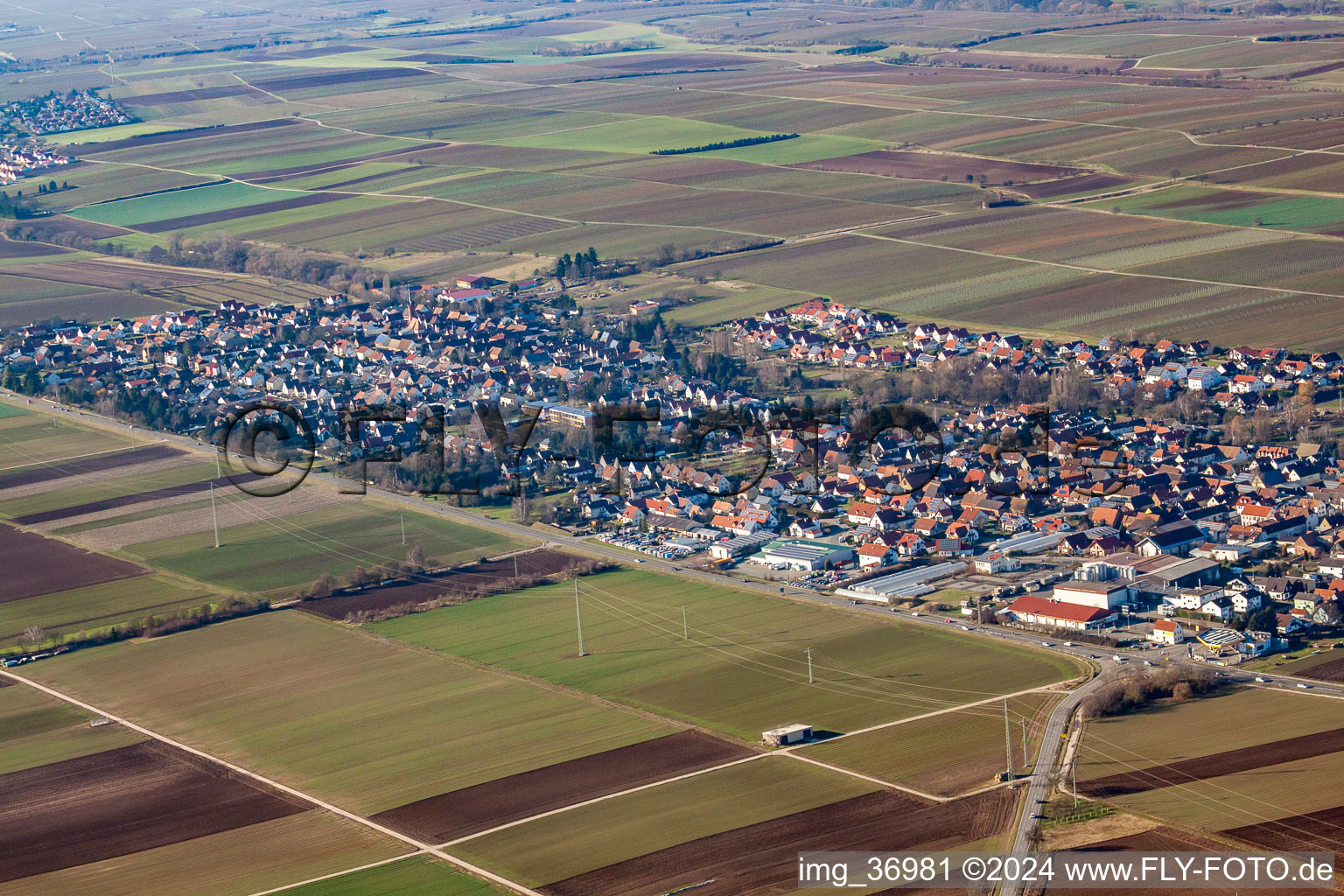 Vue aérienne de Hochlustadt à Lustadt dans le département Rhénanie-Palatinat, Allemagne