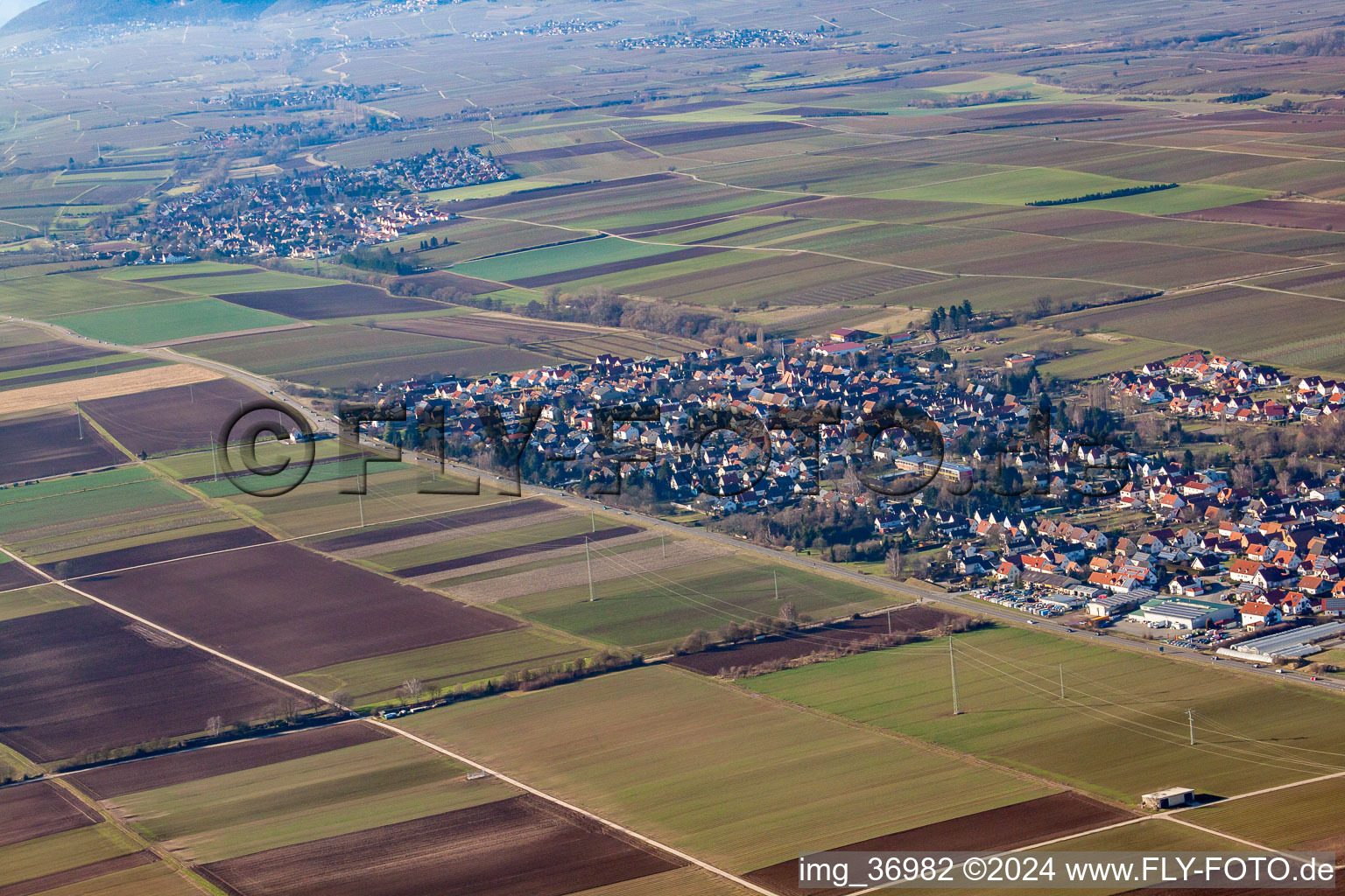 Photographie aérienne de Hochlustadt à Lustadt dans le département Rhénanie-Palatinat, Allemagne