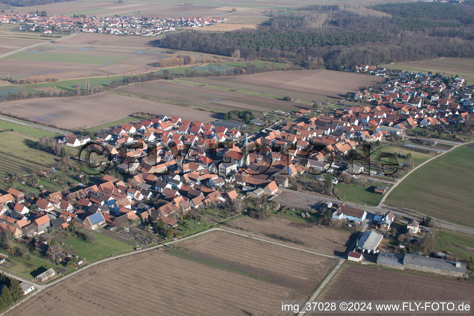 Vue aérienne de De l'ouest à Erlenbach bei Kandel dans le département Rhénanie-Palatinat, Allemagne