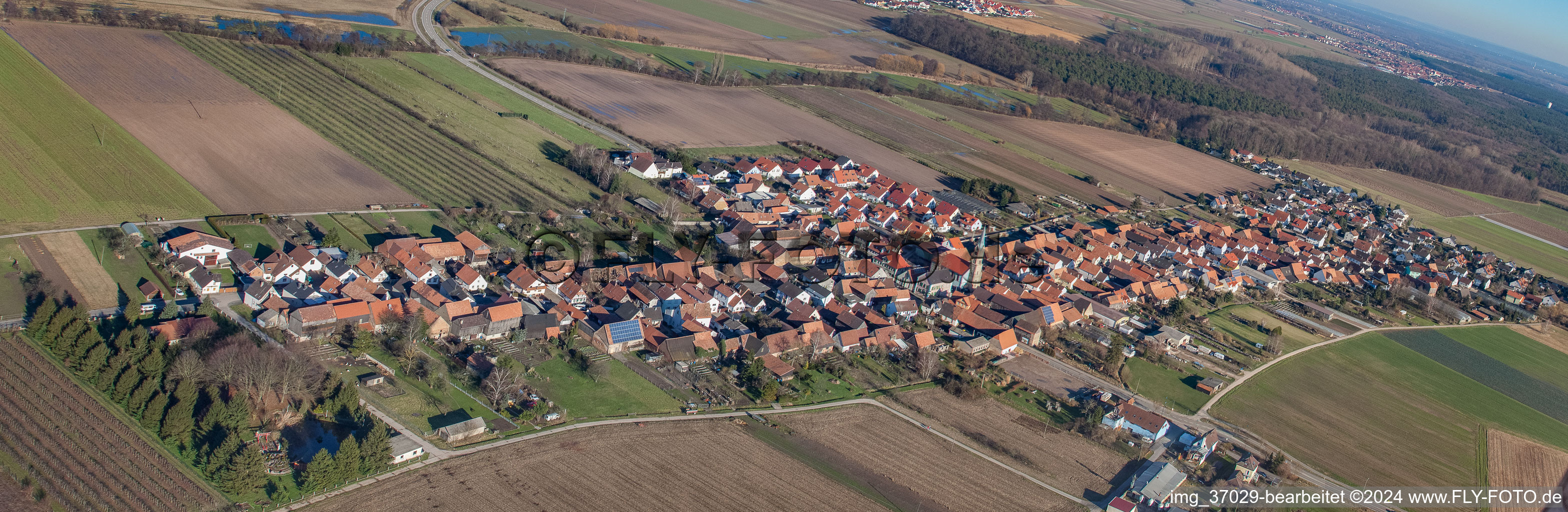 Vue aérienne de Panorama à Erlenbach bei Kandel dans le département Rhénanie-Palatinat, Allemagne