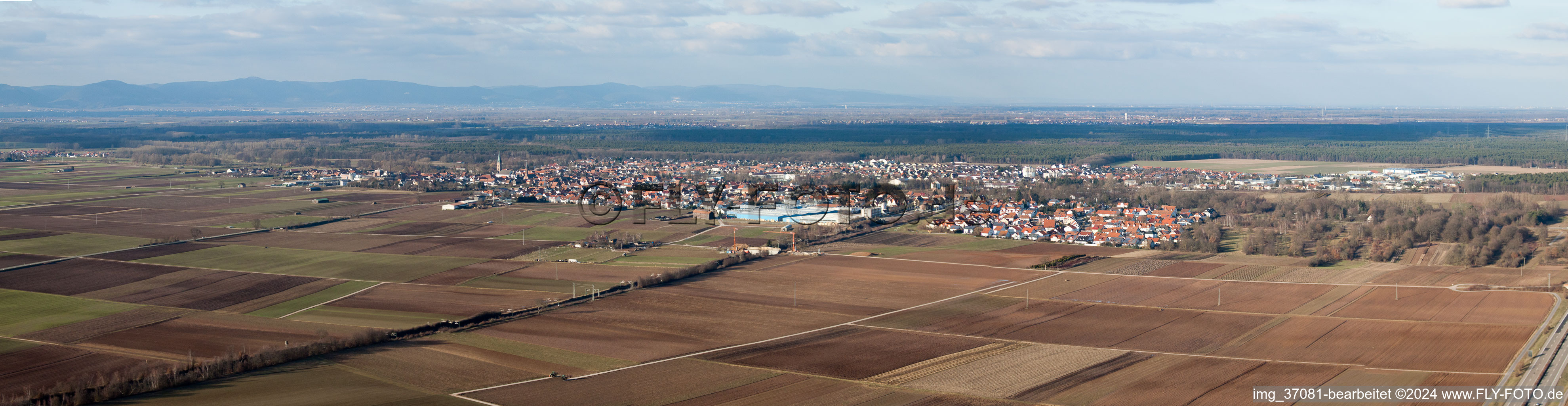 Photographie aérienne de Panorama de la région et des environs à Lustadt dans le département Rhénanie-Palatinat, Allemagne