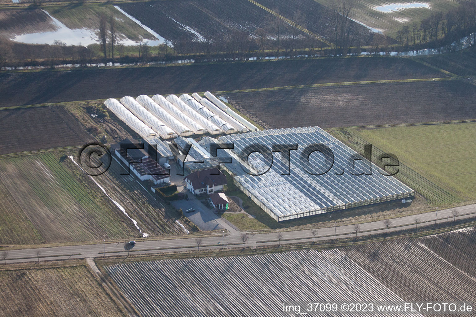 Vue aérienne de Jardinage/boutique biologique à le quartier Herxheim in Herxheim bei Landau dans le département Rhénanie-Palatinat, Allemagne