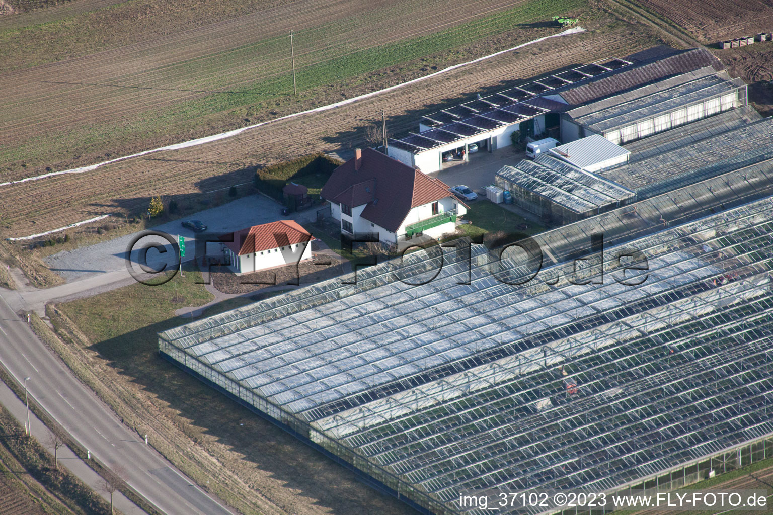 Vue aérienne de Jardinage/boutique biologique à le quartier Herxheim in Herxheim bei Landau dans le département Rhénanie-Palatinat, Allemagne