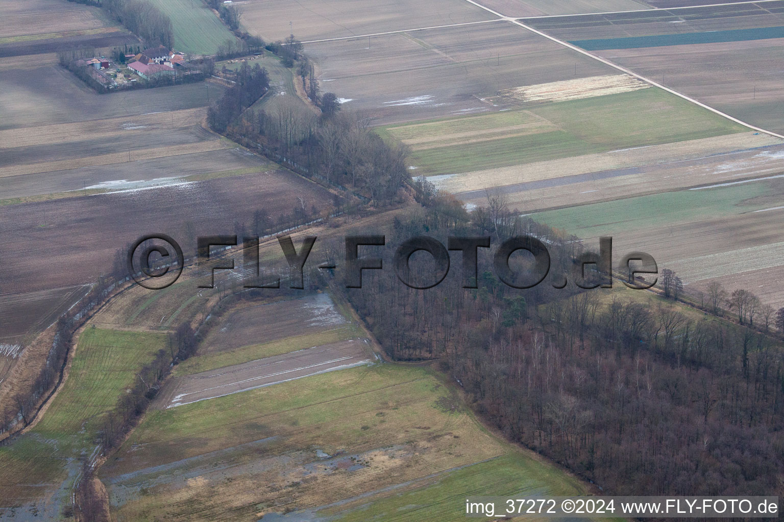 Vue aérienne de Zone de chasse au Leistenmühle à le quartier Minderslachen in Kandel dans le département Rhénanie-Palatinat, Allemagne
