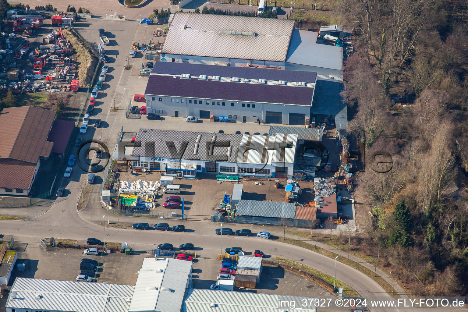 Vue aérienne de Zone industrielle de Horst, Frey Metalltechnik à le quartier Minderslachen in Kandel dans le département Rhénanie-Palatinat, Allemagne