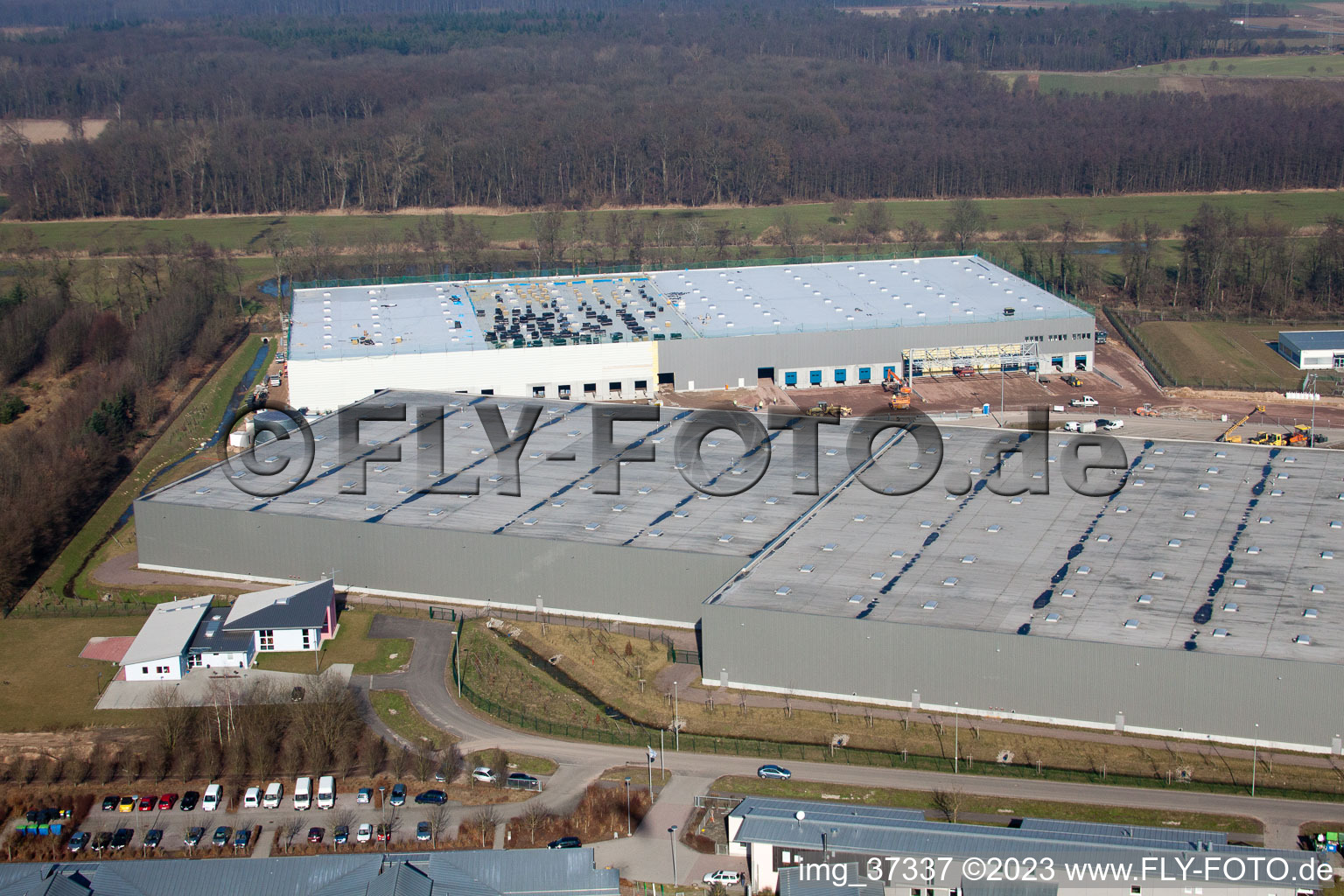 Zone commerciale Horst, 3ème phase de construction Gazely à le quartier Minderslachen in Kandel dans le département Rhénanie-Palatinat, Allemagne depuis l'avion