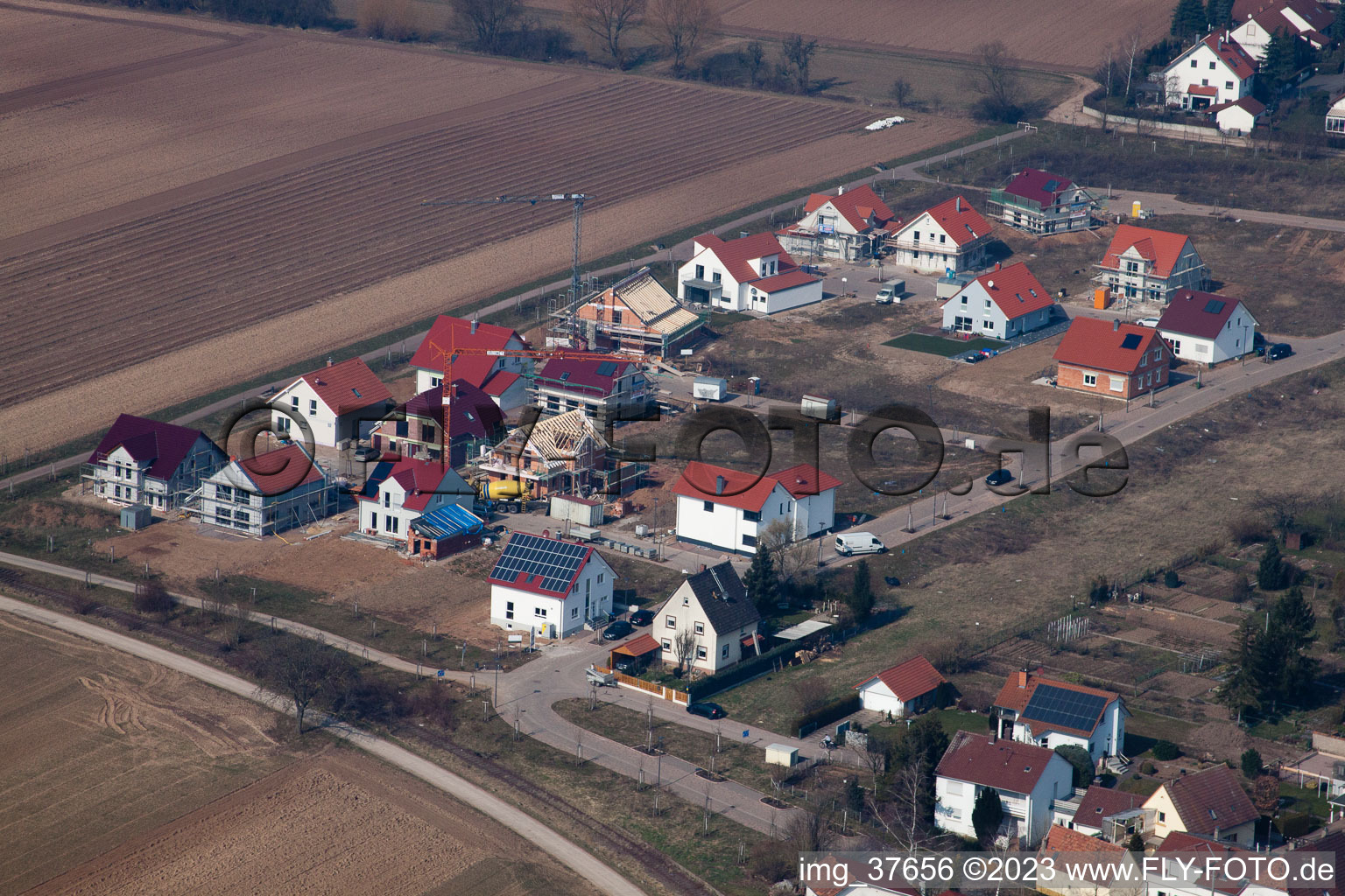Vue aérienne de Nouvelle zone de développement à le quartier Mörlheim in Landau in der Pfalz dans le département Rhénanie-Palatinat, Allemagne