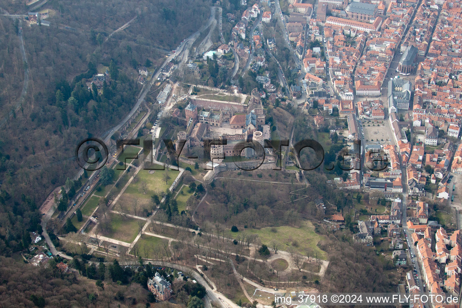 Vue aérienne de Château d'Heidelberg à le quartier Kernaltstadt in Heidelberg dans le département Bade-Wurtemberg, Allemagne