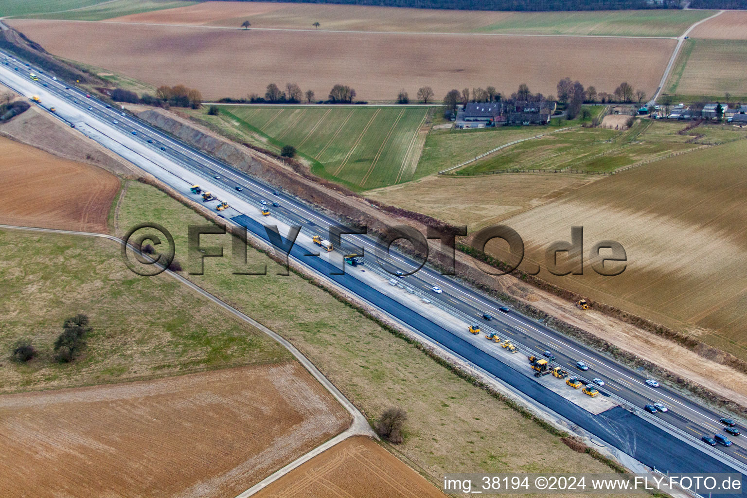 Vue aérienne de Chantier de réfection de la route sur l'A6 à Kirchardt dans le département Bade-Wurtemberg, Allemagne