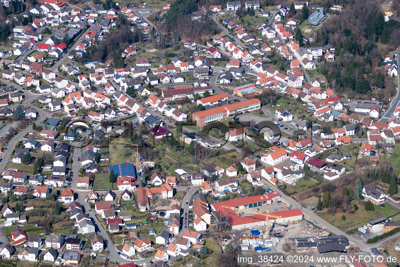 Vue aérienne de Vue des rues et des maisons des quartiers résidentiels à Lemberg dans le département Rhénanie-Palatinat, Allemagne