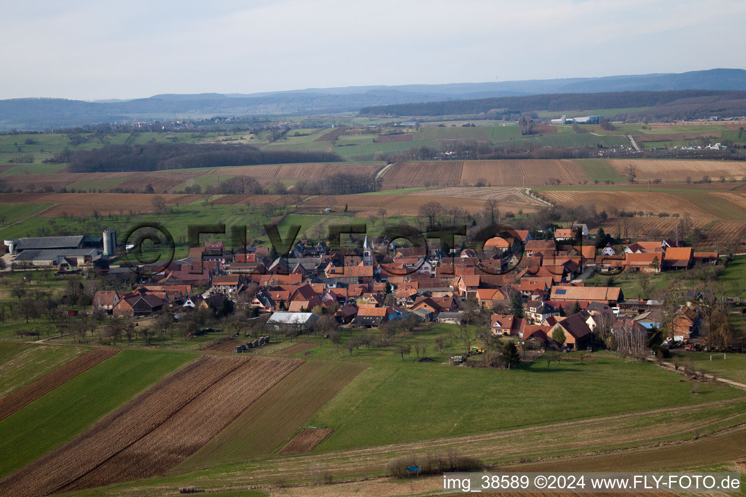 Vue oblique de Zœbersdorf dans le département Bas Rhin, France