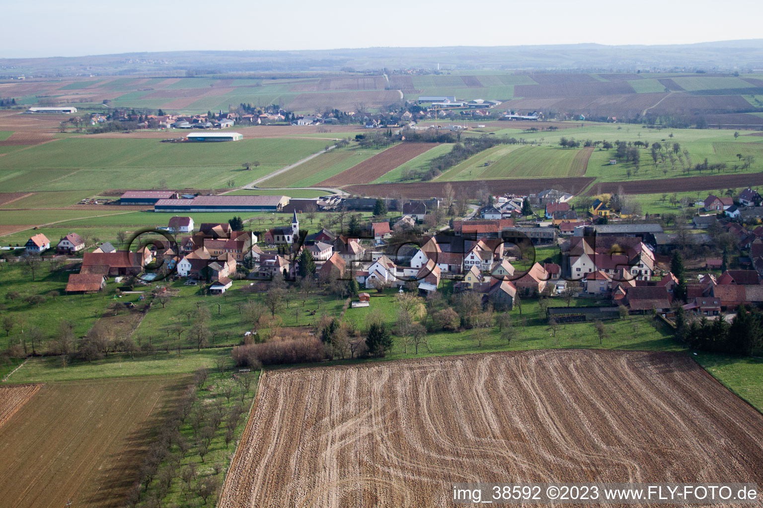 Zœbersdorf dans le département Bas Rhin, France hors des airs