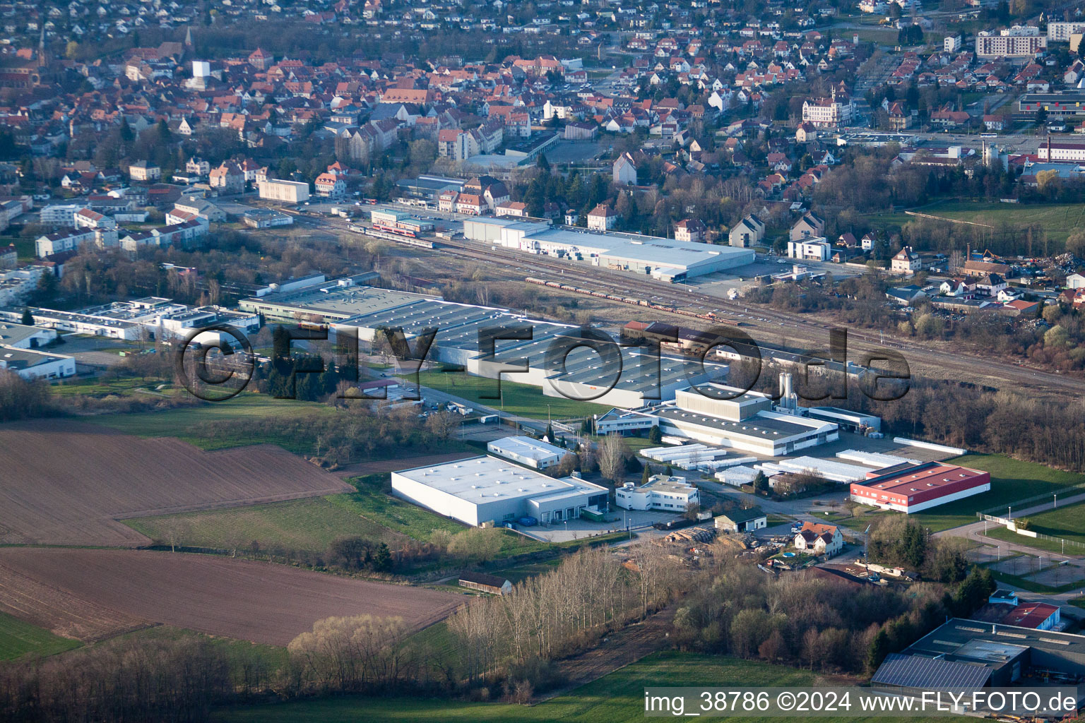 Vue aérienne de Le loup d'Outil à le quartier Altenstadt in Wissembourg dans le département Bas Rhin, France