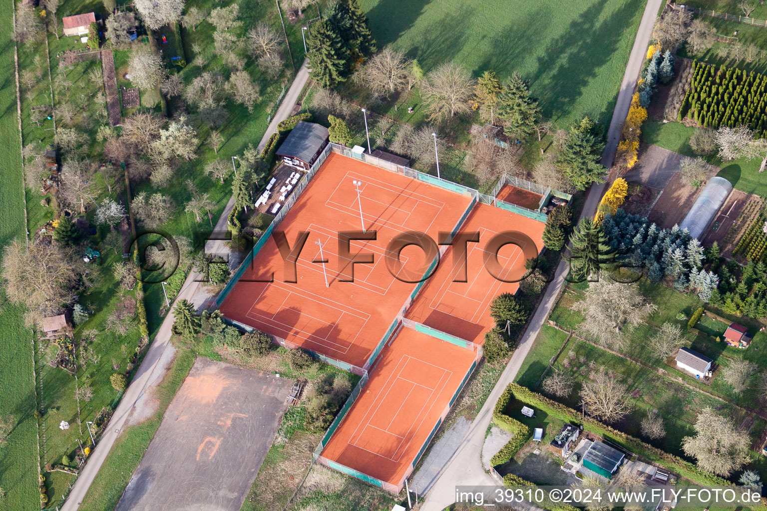 Vue aérienne de SC am Wald, installation de tennis installation sportive du Grand Chelem Emerholzweg à le quartier Stammheim in Stuttgart dans le département Bade-Wurtemberg, Allemagne