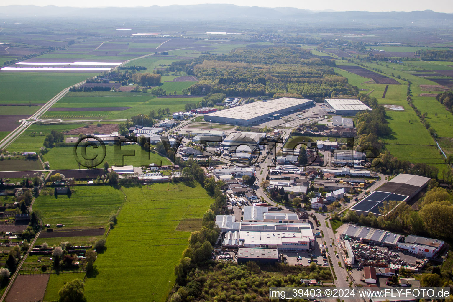 Vue aérienne de Zone industrielle de Horst à le quartier Minderslachen in Kandel dans le département Rhénanie-Palatinat, Allemagne