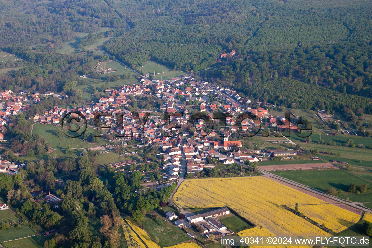 Enregistrement par drone de Scheibenhardt dans le département Rhénanie-Palatinat, Allemagne