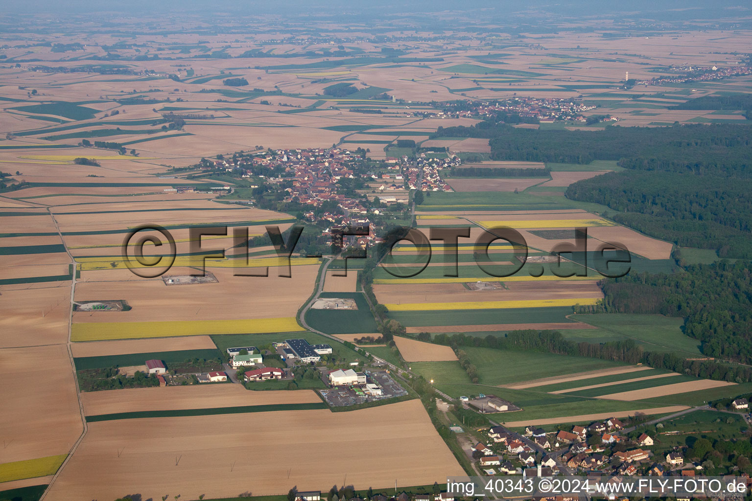 Vue d'oiseau de Niederlauterbach dans le département Bas Rhin, France