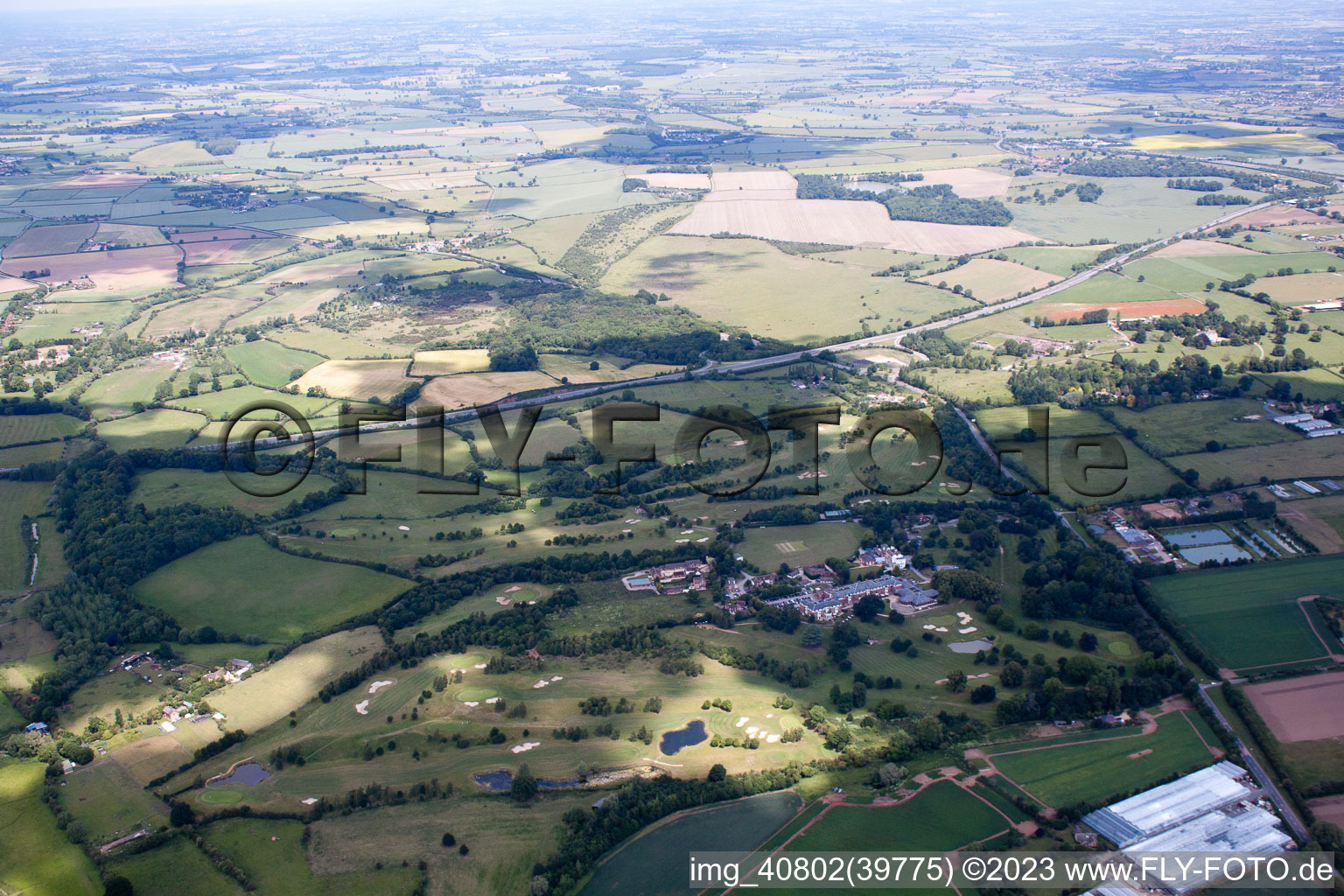 Vue aérienne de Parcours de golf du Hilton Puckrup Hall à Bushley dans le département Angleterre, Grande Bretagne
