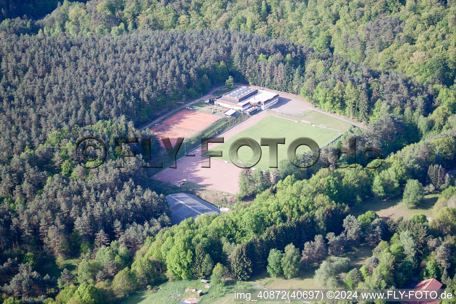 Vue aérienne de Terrain de sport à Eppenbrunn dans le département Rhénanie-Palatinat, Allemagne