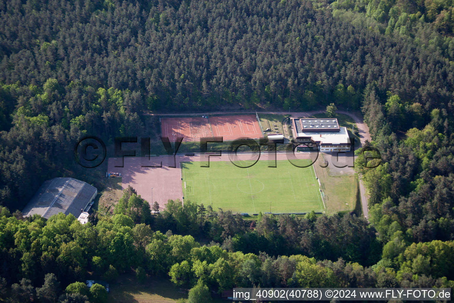 Terrain de sport à Eppenbrunn dans le département Rhénanie-Palatinat, Allemagne d'en haut