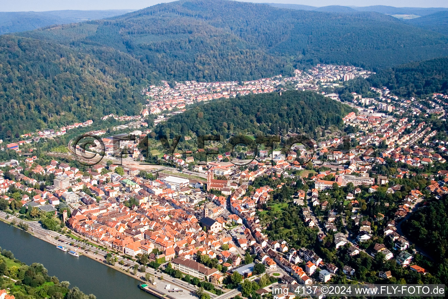 Vue oblique de Zone riveraine du fleuve Neckar à Eberbach dans le département Bade-Wurtemberg, Allemagne