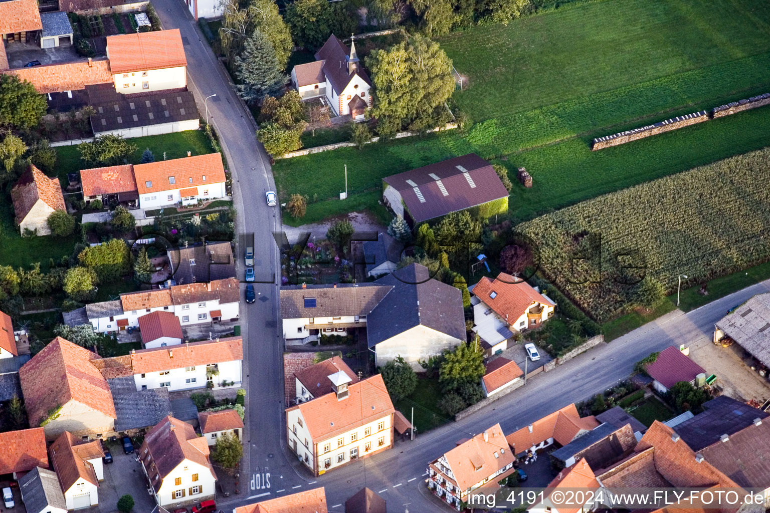 Vue aérienne de Niedergasse à le quartier Kleinsteinfeld in Niederotterbach dans le département Rhénanie-Palatinat, Allemagne