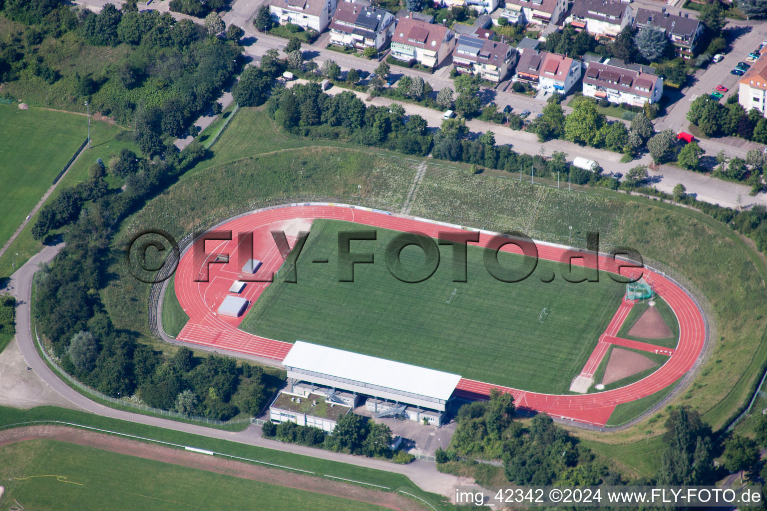 Vue aérienne de Stade d'Albgau à Ettlingen dans le département Bade-Wurtemberg, Allemagne