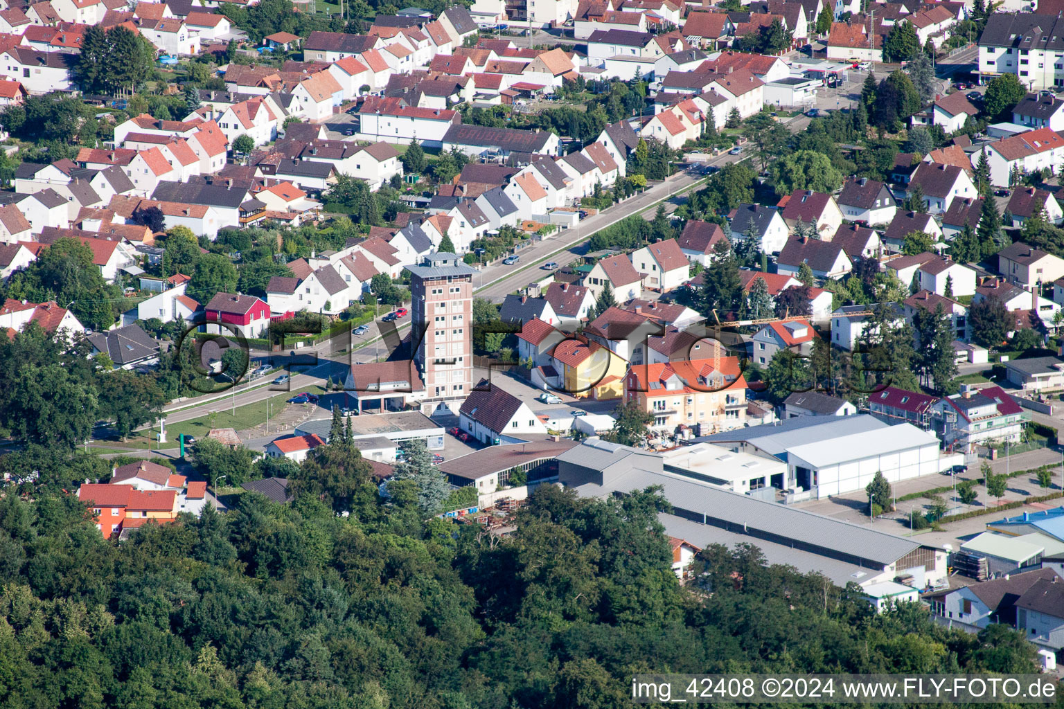 Vue aérienne de Immeuble de grande hauteur Ludovici à Jockgrim dans le département Rhénanie-Palatinat, Allemagne