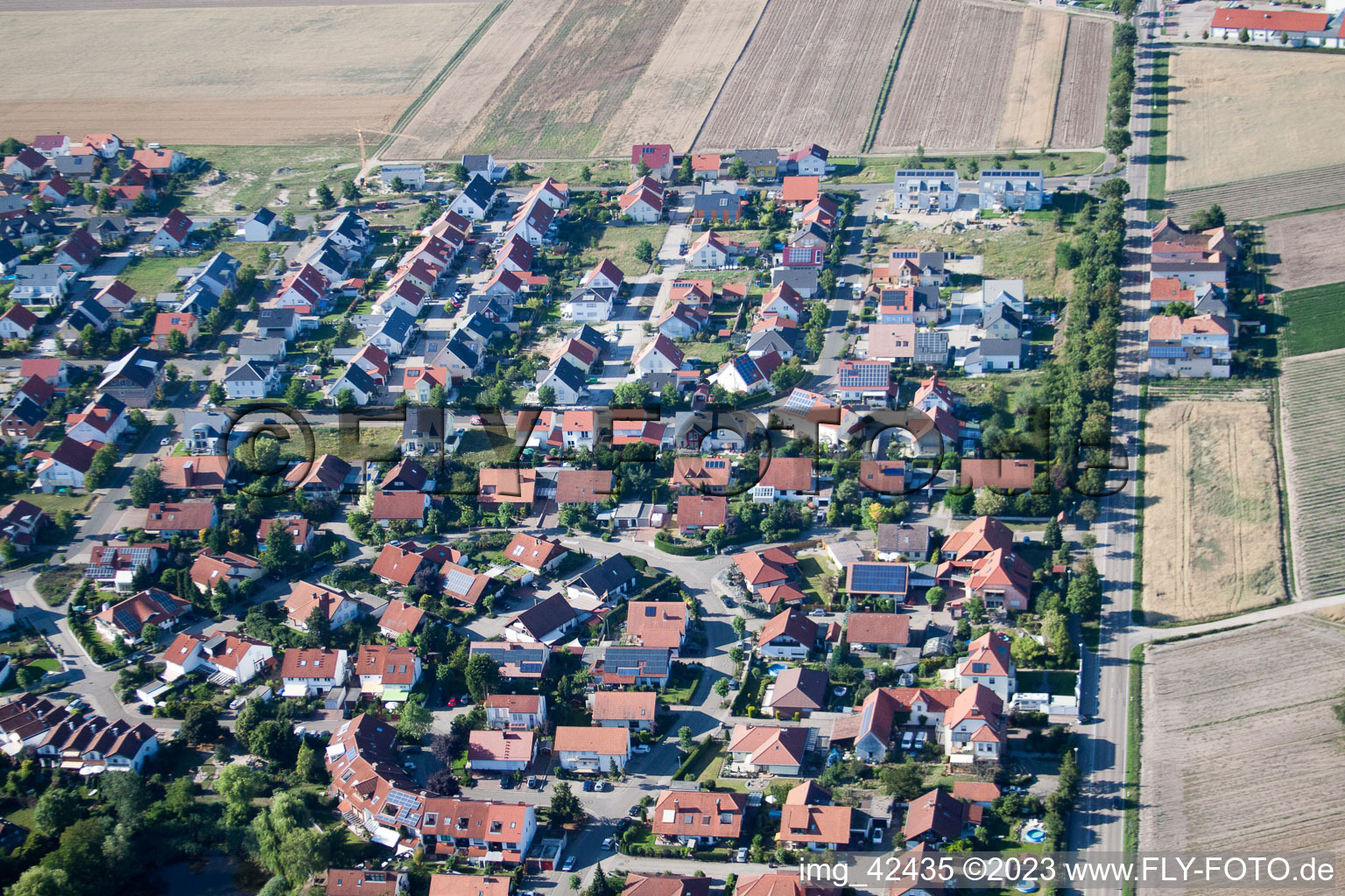 Nouvelle zone de développement à Rheinzabern dans le département Rhénanie-Palatinat, Allemagne d'en haut