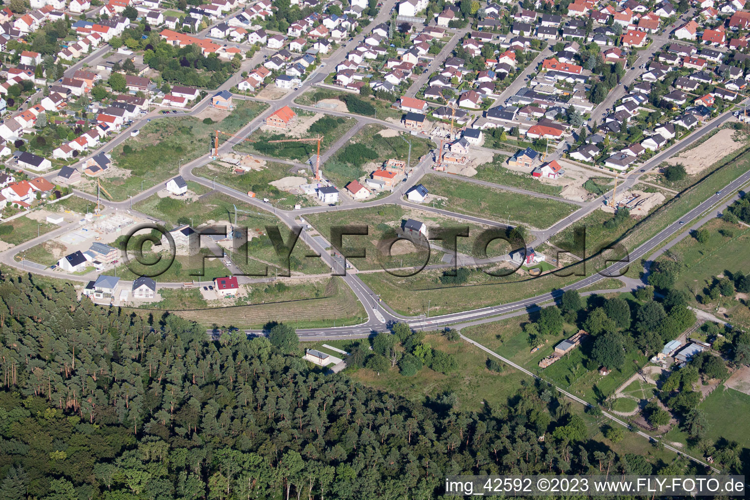 Nouvelle zone de développement ouest à Jockgrim dans le département Rhénanie-Palatinat, Allemagne vue d'en haut