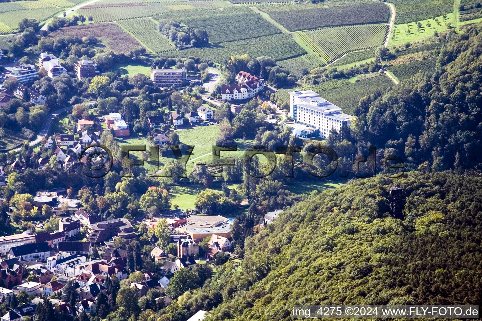 Vue aérienne de Kurpark du sud-est à Bad Bergzabern dans le département Rhénanie-Palatinat, Allemagne