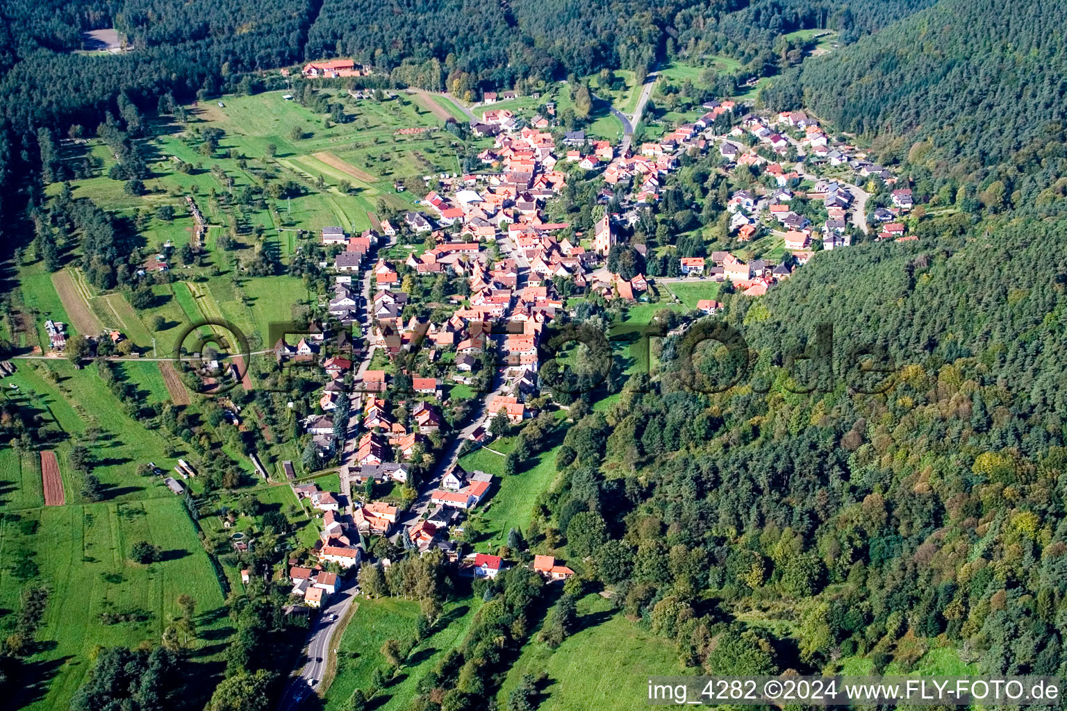 Photographie aérienne de Vue des rues et des maisons des quartiers résidentiels à Birkenhördt dans le département Rhénanie-Palatinat, Allemagne