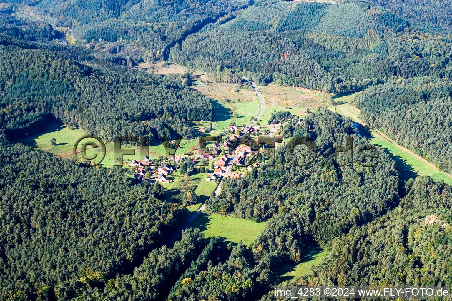 Vue d'oiseau de Quartier Lauterschwan in Erlenbach bei Dahn dans le département Rhénanie-Palatinat, Allemagne