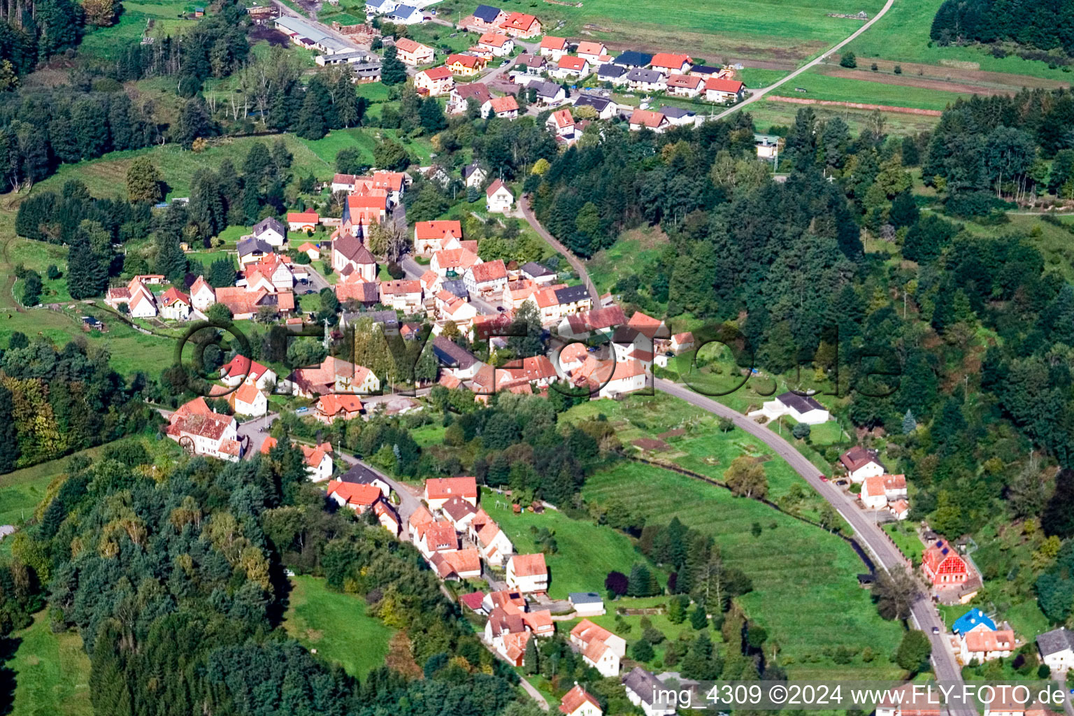 Vue aérienne de Vue sur le village à Bobenthal dans le département Rhénanie-Palatinat, Allemagne