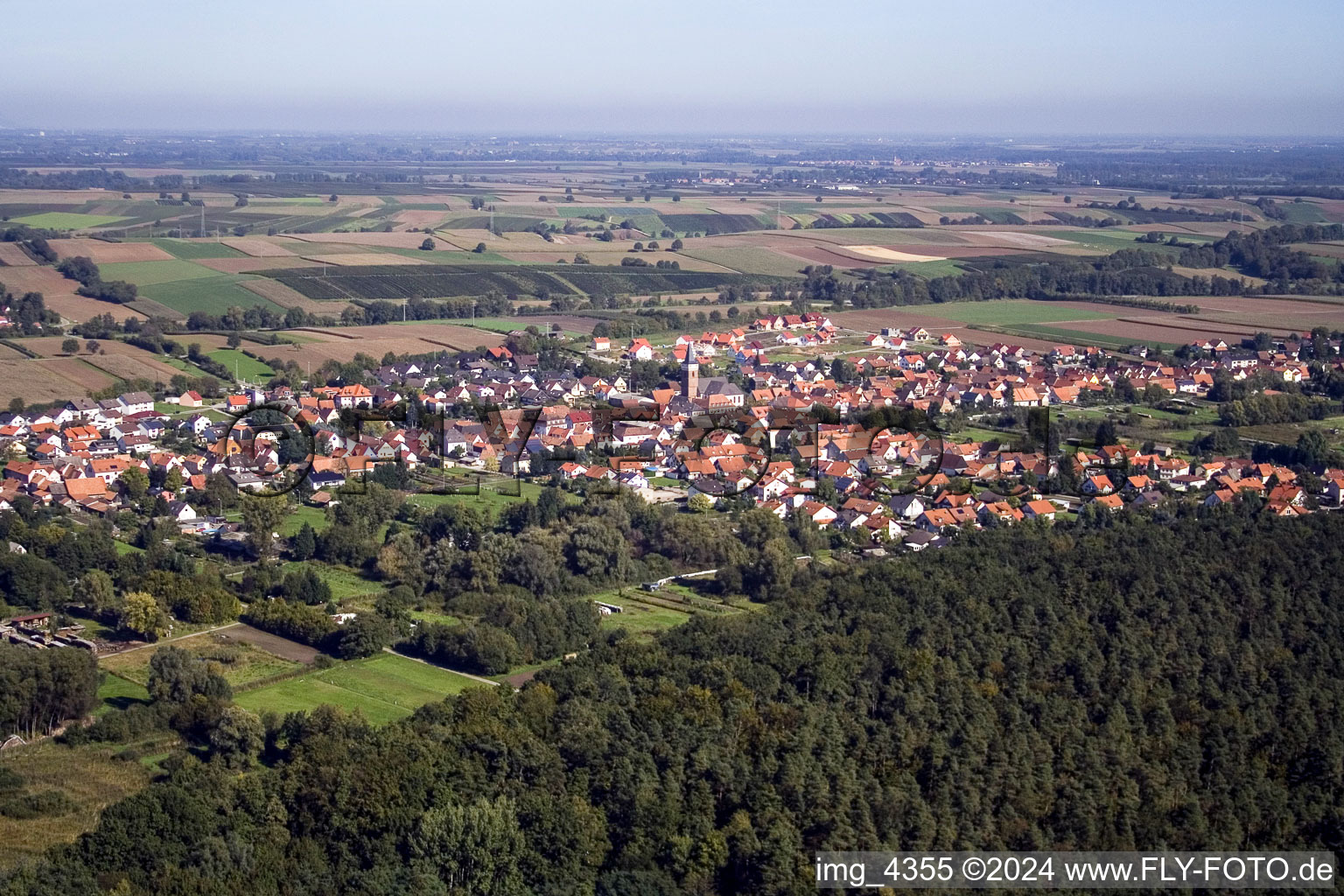 Vue aérienne de Vue sur le village à le quartier Schaidt in Wörth am Rhein dans le département Rhénanie-Palatinat, Allemagne