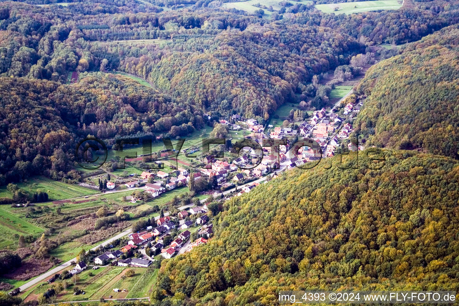 Waldrohrbach dans le département Rhénanie-Palatinat, Allemagne du point de vue du drone