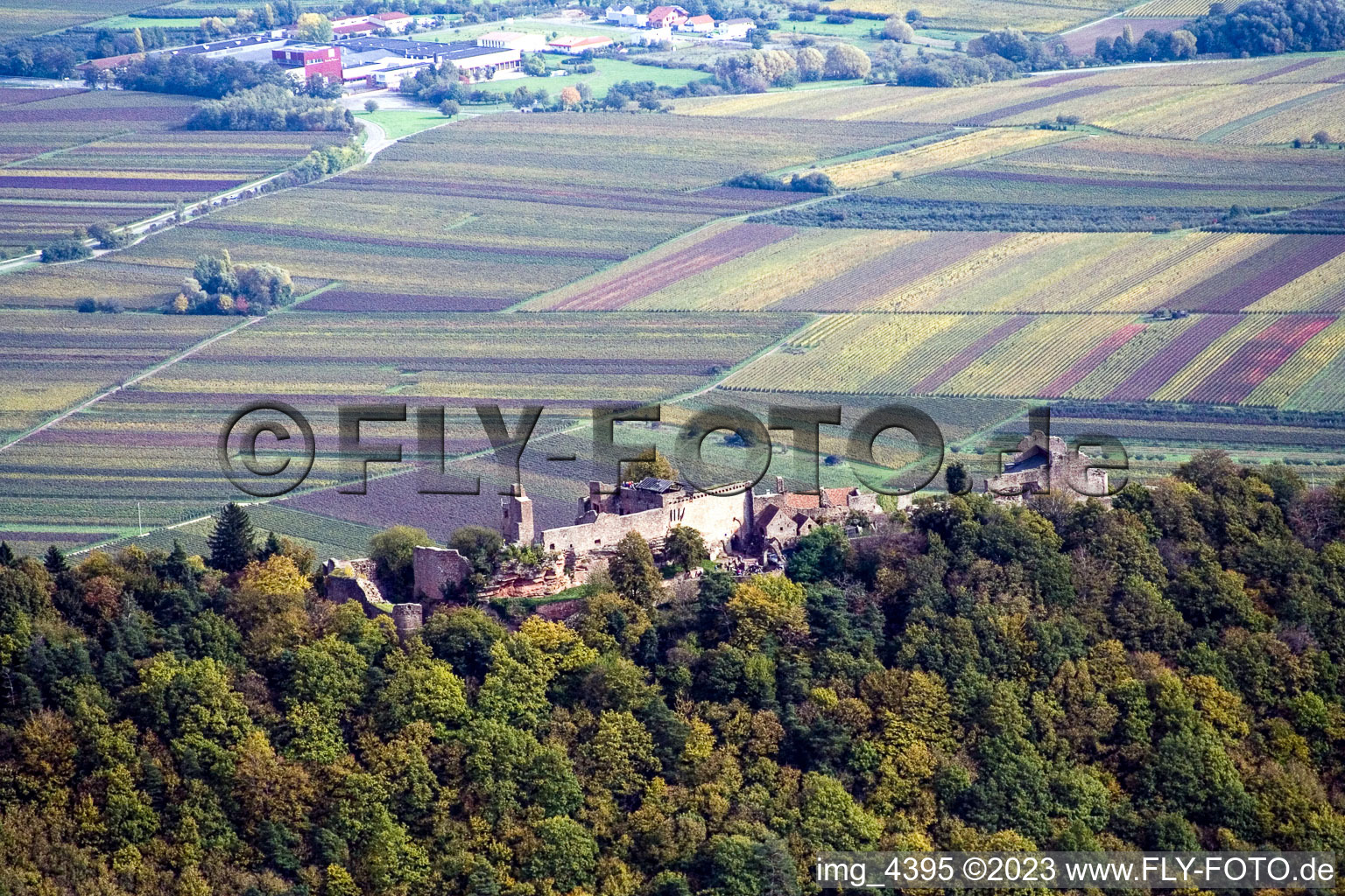 Vue aérienne de Madenburg de l'ouest à Eschbach dans le département Rhénanie-Palatinat, Allemagne