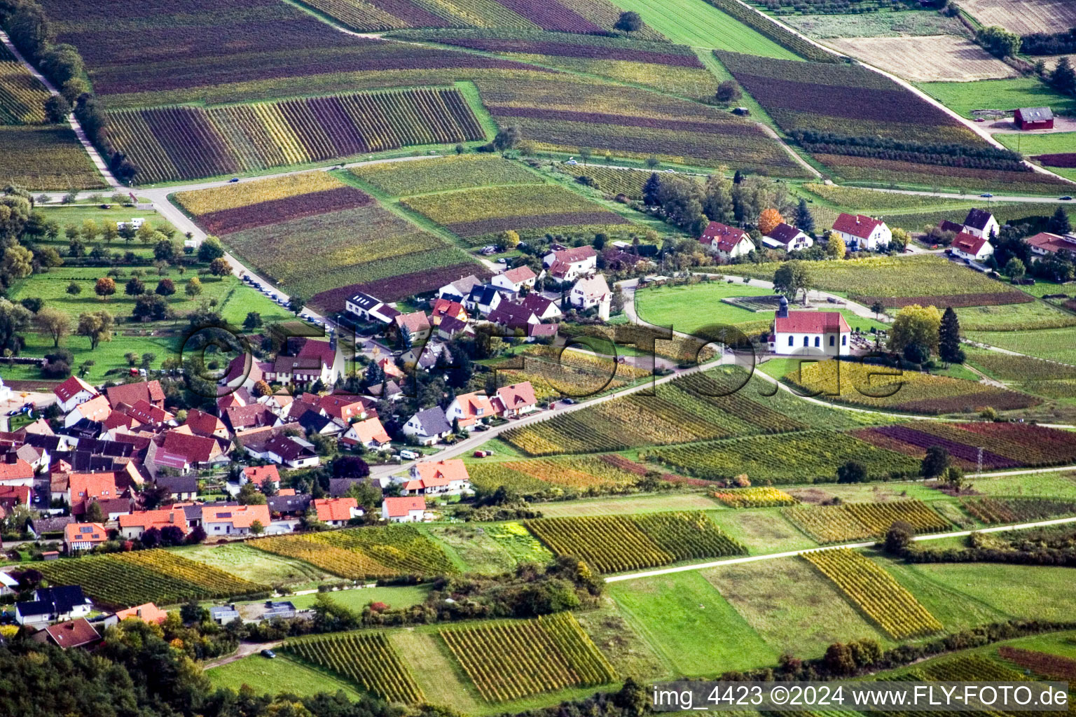 Vue aérienne de Gleishohrbach, chapelle Denys à le quartier Gleiszellen in Gleiszellen-Gleishorbach dans le département Rhénanie-Palatinat, Allemagne