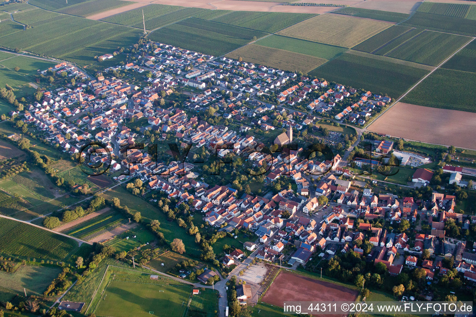 Essingen dans le département Rhénanie-Palatinat, Allemagne depuis l'avion